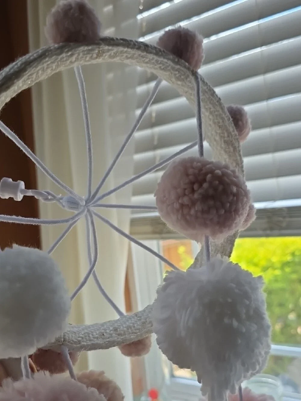 Pom Pom Baby Mobile - Pink & White Nursery Decor - Picture 7 of 8